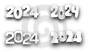 New Year 2024 different paper numbers for calendar header on white background