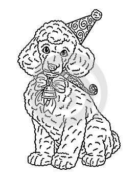 New Year Dog Party Hat Isolated Adults Coloring