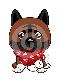 NEW year doggy. Happy Dog cartoon. christmas dog with red scarf. Cute puppies.