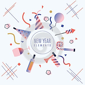 New Year Elements Gradient retro style