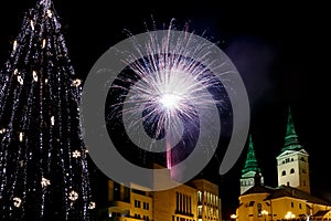 New year eve with fireworks in the Zilina city.