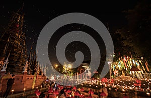 New year festival, Buddhist monk fire candles