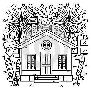New Year Fireworks Coloring Page for Kids