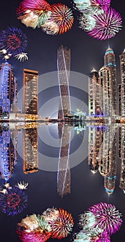 New Year fireworks display in Dubai Marina, Dubai, UAE