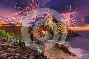 New year Fireworks with twilight scenic at Semeti beach