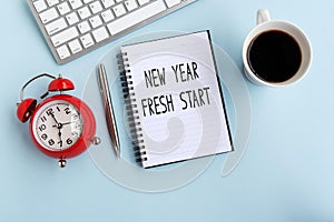 New Year Fresh Start text on note pad