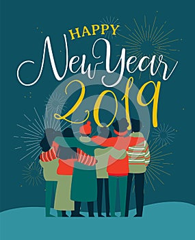 New Year 2019 friend people group greeting card