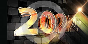 2022. New Year  geometric  number year design on dark background. Concept holidey with spot effect. Abstract holiday banner
