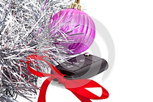 New year gift with car key and red bow isolated