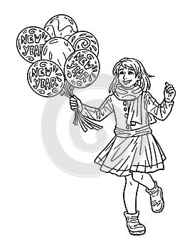 New Year Girl with Balloons Isolated Adults