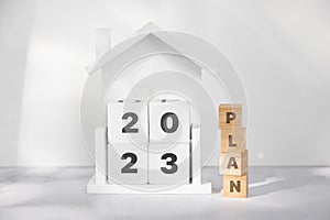 New year goals 2023. Resolutions, plan and goals, checklist concept. New Year 2023 template, copy space