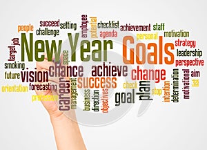 New Year Goals word cloud hand sphere concept