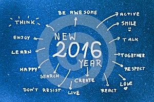 Nový 2016 cíle písemný na modrý lepenka 