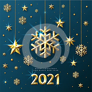 New Year Gold 2021 on Blue Vector Illustration.