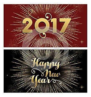 New Year 2017 gold firework greeting card set