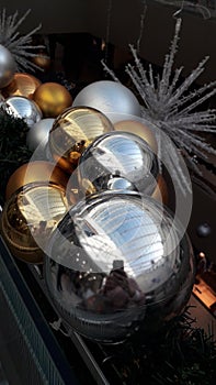New year gold and silver elegant lanterns in shoping mall Usce, New Belgrade