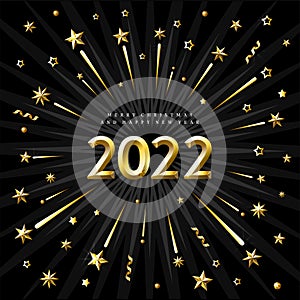 New Year Golden Fireworks on black 2022 Vector illustration