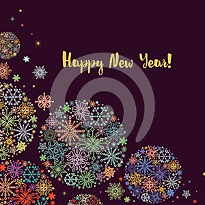 New year greeting card, colorful snowflakes