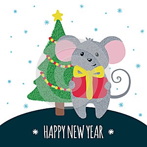 New Year greeting card with cute Mouse