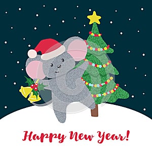 New Year greeting card with cute Mouse