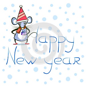 new year greeting card - mouse with new year gift