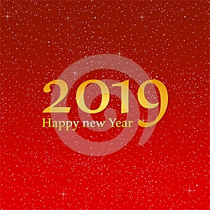 New year greetings for year 2019 with bright red background with glowing stars with yellow lights with number