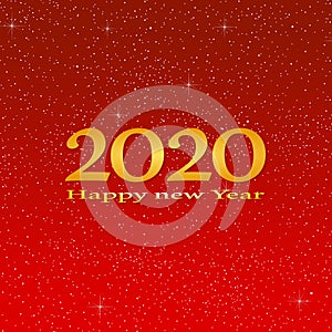 New year greetings for year 2020 with bright red background with glowing stars with yellow lights with number