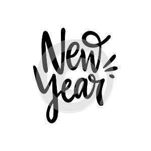 New Year hand drawn vector lettering. Isolated on white background.