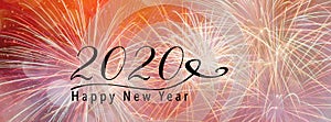 New Year Holiday 2020 background banner with fireworks and seaso