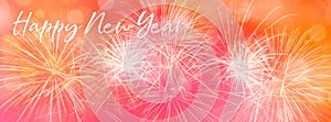 New Year Holiday 2020 panoramic background banner with fireworks