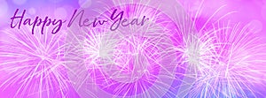 New Year Holiday 2020 panoramic background banner with fireworks