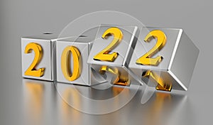 New year holiday concept. Cubes with number 2022 replace 2021