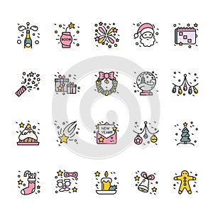 New year holidays highlight color icons set