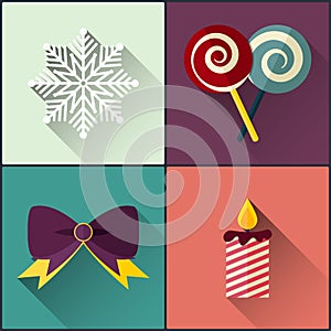 New year icon pack included christmas sweetmeats, snowflake, candle, bow photo