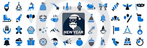 New Year icons set 1, Christmas holidays icon big set in flat style collection - vector