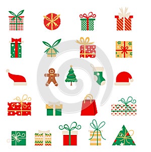 New year icons. Set of Christmas elements in a flat style. Vector Cartoon flat design.