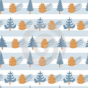 Seamless Christmas pattern.Christmas fir-tree, pinecones and spruce twigs. photo