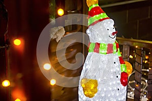 New Year inscription 2018, coconut with drinking straw and umbrella, the snowman and the Christmas tree, starfish on the sand