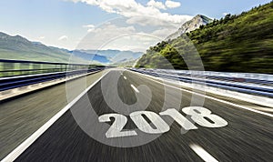 Empty asphalt road and New year 2018.