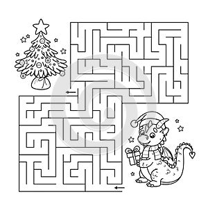 New Year kids game maze puzzle with holiday dragon