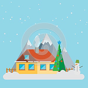 New Year Landscape Christmas Accessories Icons Greeting Card Elements Trendy Modern Flat Design Template Vector Illustration