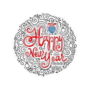 New year lettering careless drawing in a circle