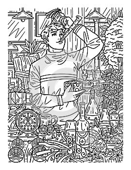 New Year Man and Party Horn Adults Coloring Page