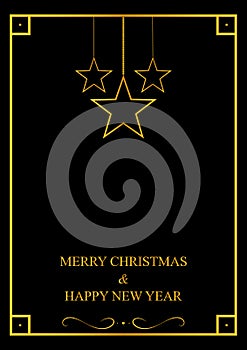 New year and merry Christmas greeting card template on black background