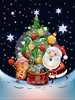 2019 New year & Merry Christmas inscription.Santa Claus and the symbol of 2019. Pig decorate