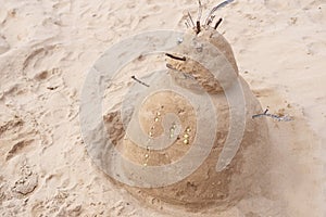 New Year or Merry Christmas sand snowman on ocean beach