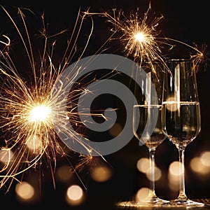 New year motif with fireworks and champagne