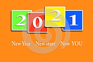 New year, new you, start, goals. Conceptual motivational message written with white numbers on colorful round objects..