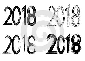 New year numbers 2018 hand drawn icons set. Brush strokes