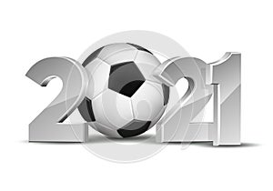 New Year numbers 2021 with soccer ball isolated on white background.